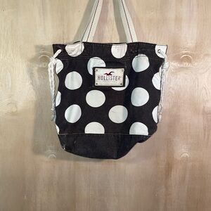 Vintage Hollister Black and White Polka Dot Canvas Tote
